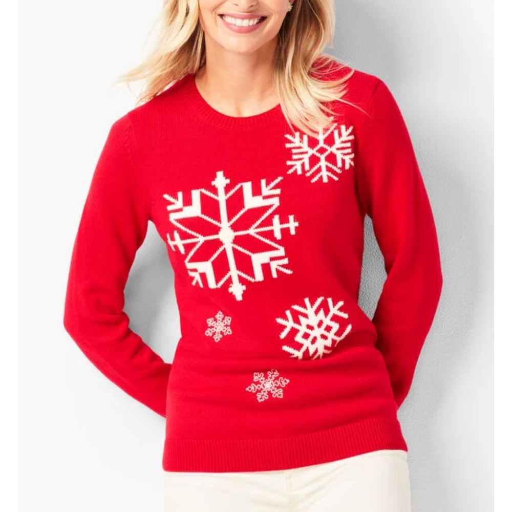 Talbots Red Snowflake Crew Neck‎ Sweater